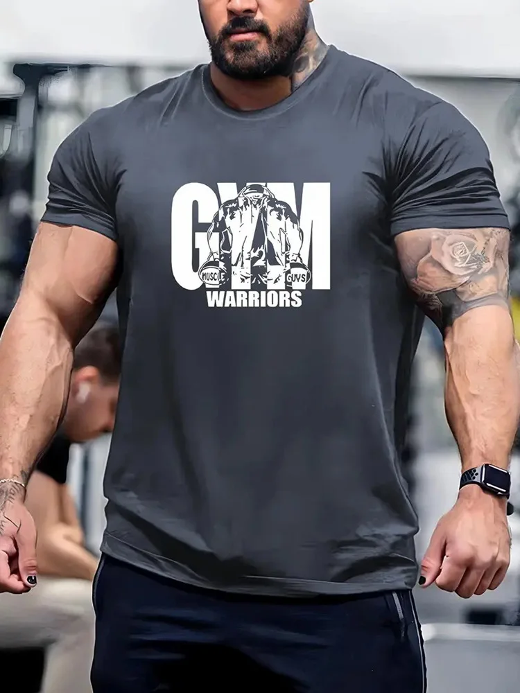 

Retro Fitness Short Sleeve Men's Gym Oversized Sports Tops Bodybuilding Training Loose T-Shirts Casual Round Neck T-Shirts