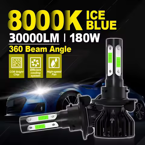 8000K ICE Blue 4 Side LED H7 Car Headlight 180W High Power H4 H8 HB3 9005 9006 HB4 H9 H11 H13 9007 9012 Spotlight Chip Fog Lamp