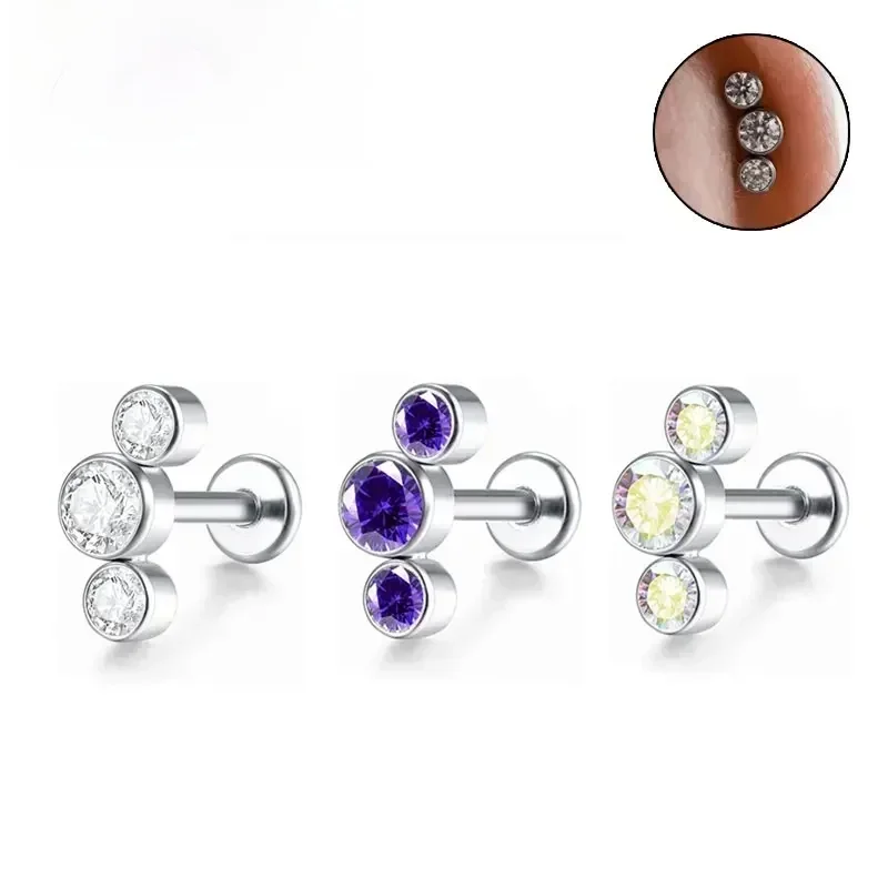 ASTM F136 titane Piercing 16G fil interne lèvre lèvre Cartilage Piercing 5A Zircon opale Tragus boucles d'oreilles corps Piercing bijoux