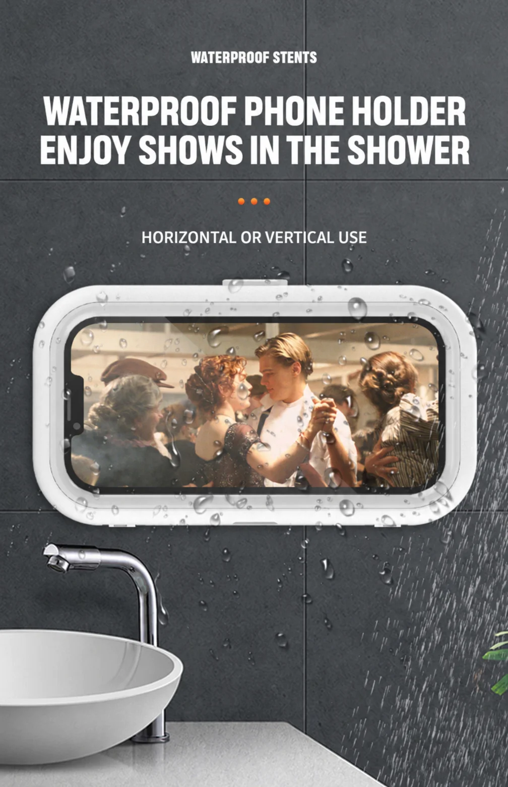 Telescopic 360° Rotating Shower Phone Holder, Splashproof Wall-Mount Touchscreen Case, Punch-Free Universal Bathroom Phone Box
