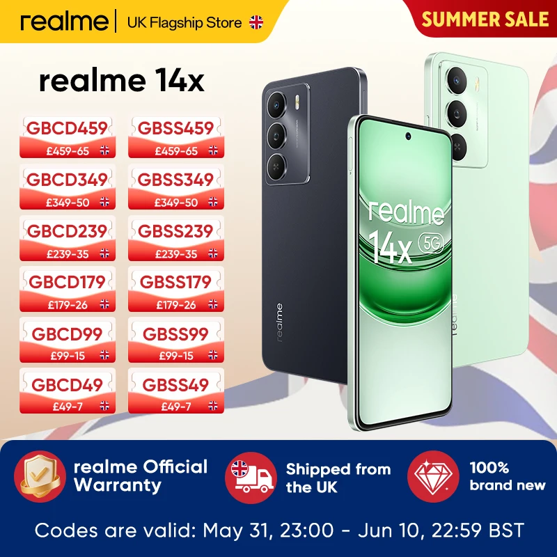 Europe Version realme 14x 5G Smartphone 6.67 inches 120Hz Screen 5000mAh Battery 50MP AI Camera MediaTek Dimensity 6300