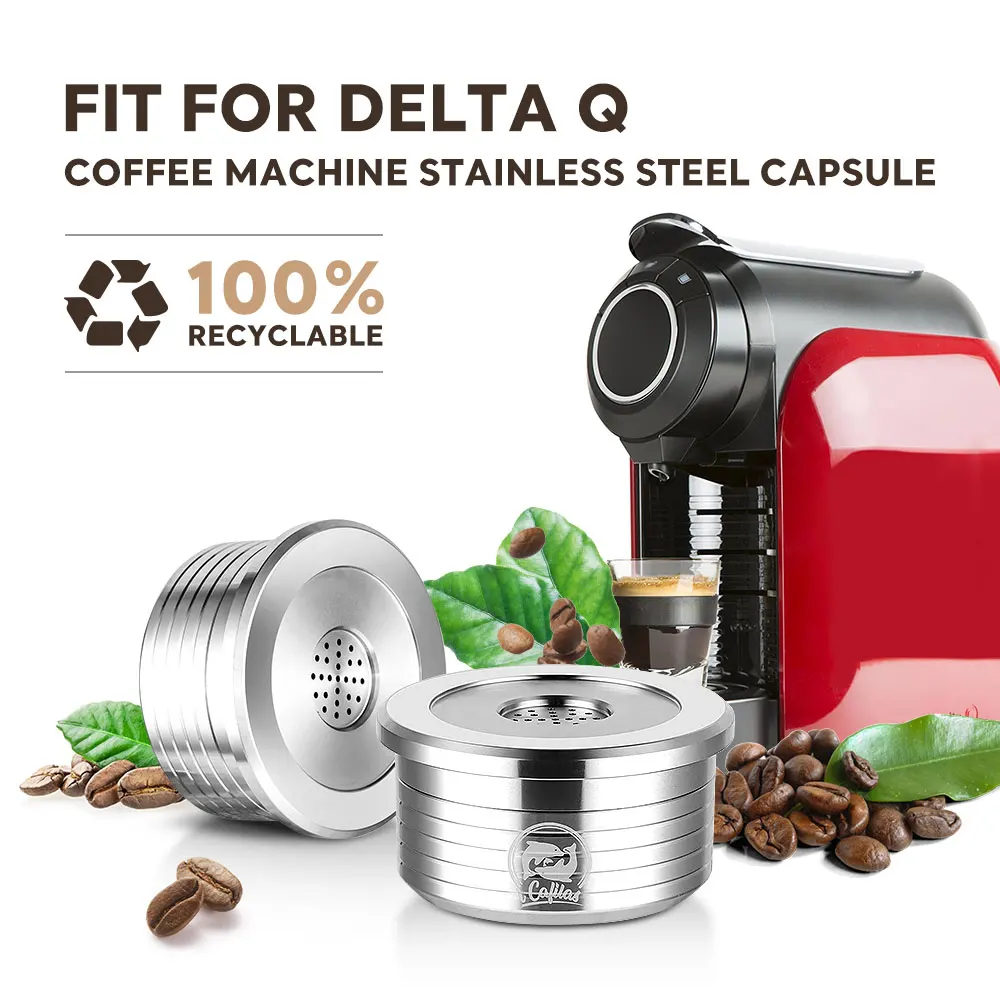 iCafilas For Delta Q NDIQ7323 Pod Stainless Steel Capsule Refillable Coffee Capsule Coffee Filters Cup Tamper