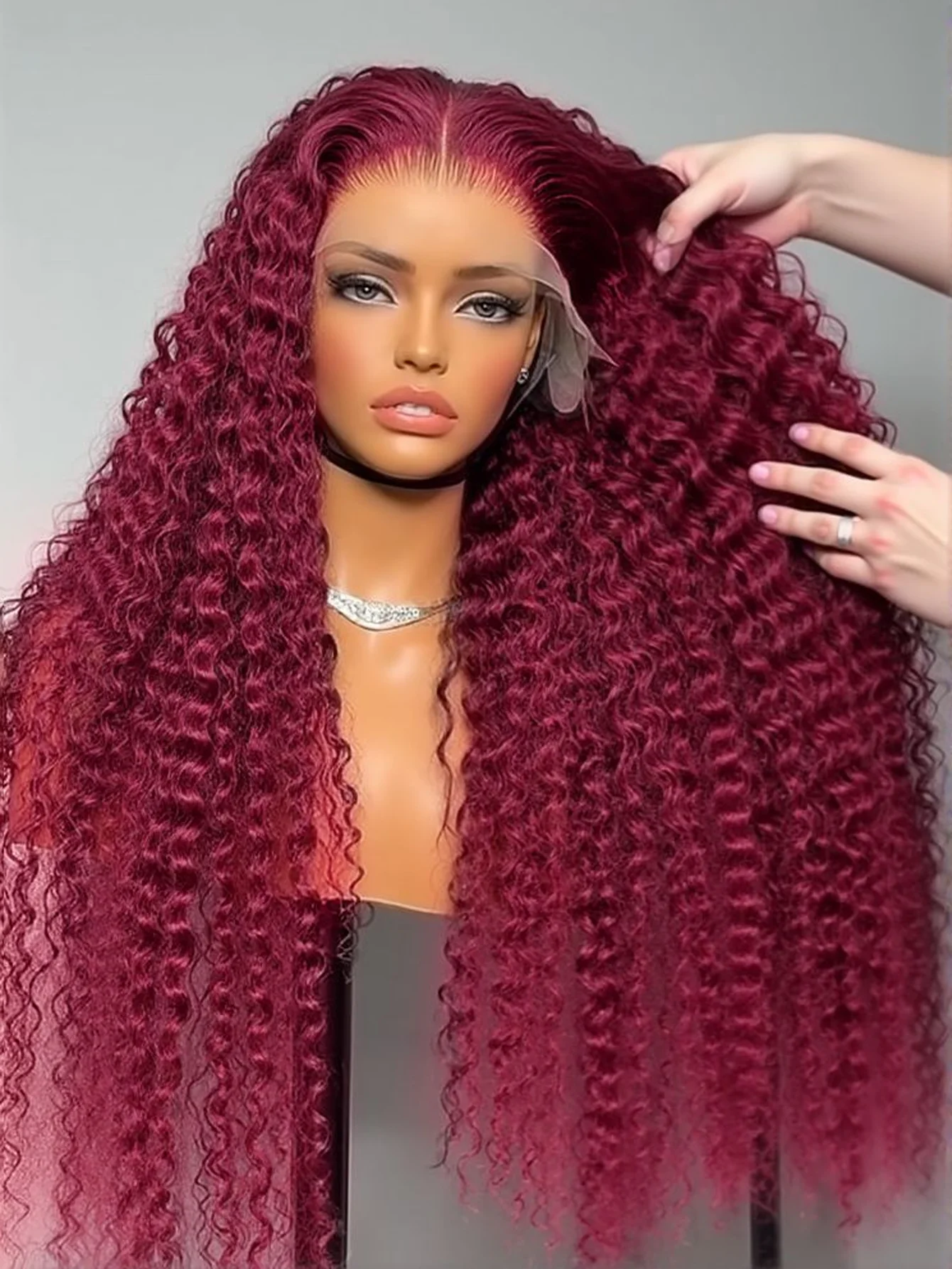 99j 버건디 레이스 프론트 가발 인모 딥 웨이브 13x4 HD 레이스 프론탈 가발 흑인 여성용 글루리스 인모 가발 프리 플러킹