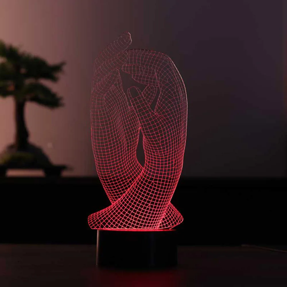 

3D Illusion Acrylic Hands Led Lamp 7 Diffrent Light Color USB Valentines Day Gift Design Black Base Bedside Lamp Xmas Neon Signs Room Decor Anime Wedding Stranger Things Led Lights Wedding Decoration Nightlights