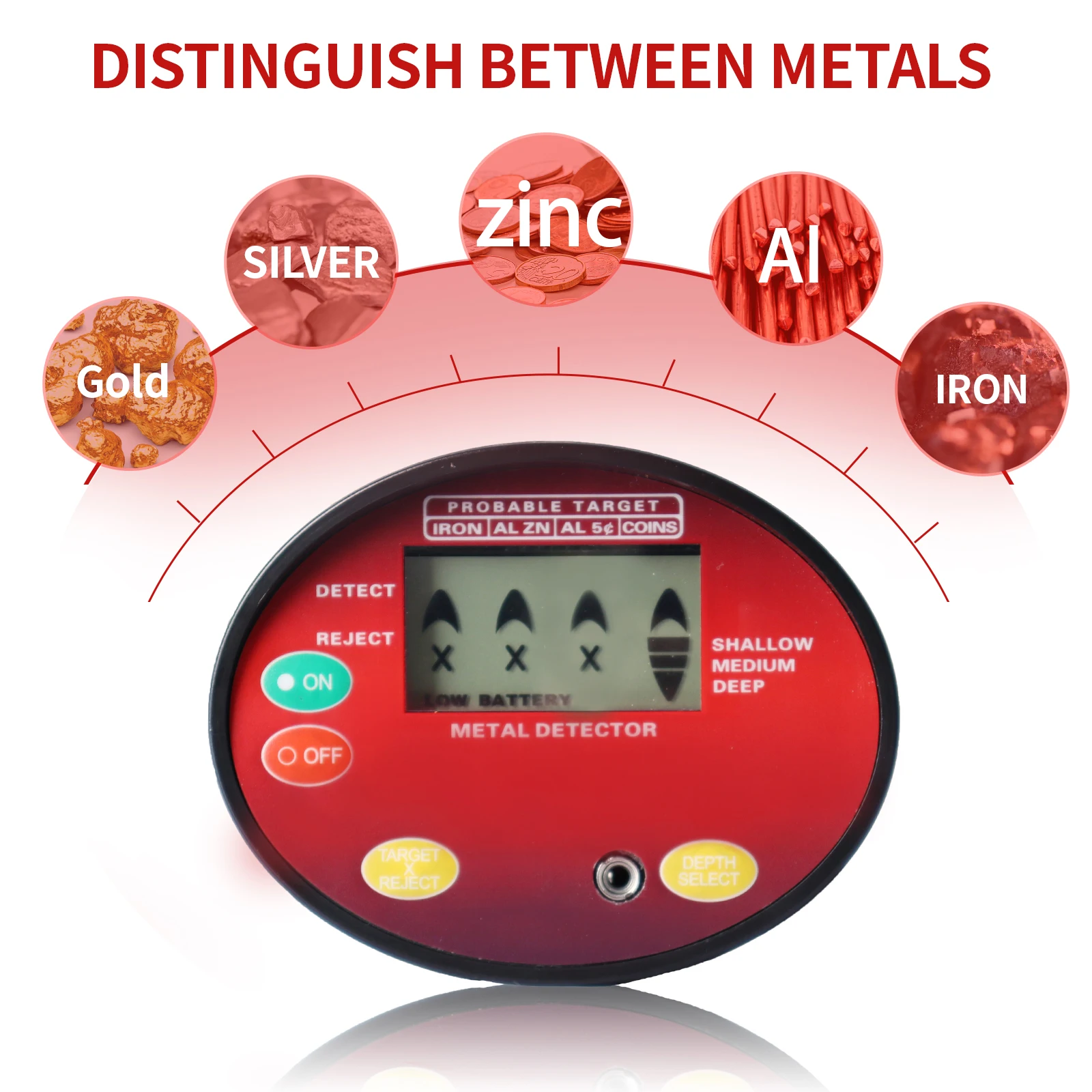 Metal Detector with Multiple Operation Modes,for Coin and Jewelry Hunting – Discrimination & Pinpoint Functions, Volume Control