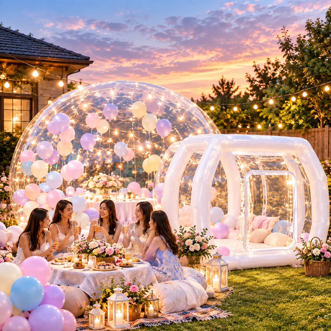 Image of Für Geburtstagsfeiern 2026 Heißer Verkauf Transparentes Kuppel-Aufblasbares Bubble-Zelt mit Ballon Outdoor Air Glamping Durchsichtiges Bubble-Haus