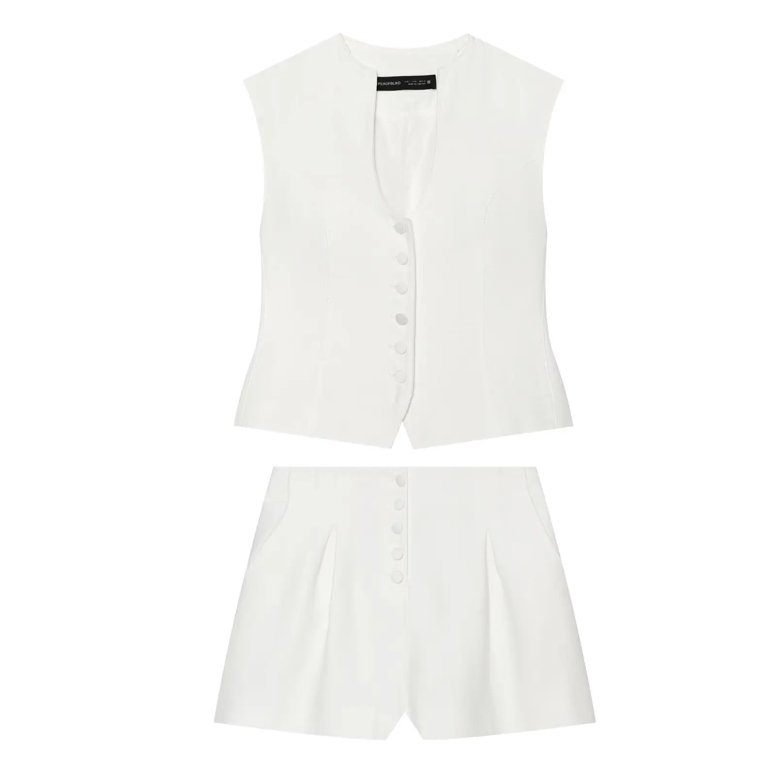 Women Summer White Matching Set Deep V Neck Sleeveless Vest High Waist Shorts 2 Piece Suits Casual Office Chic Streetwear
