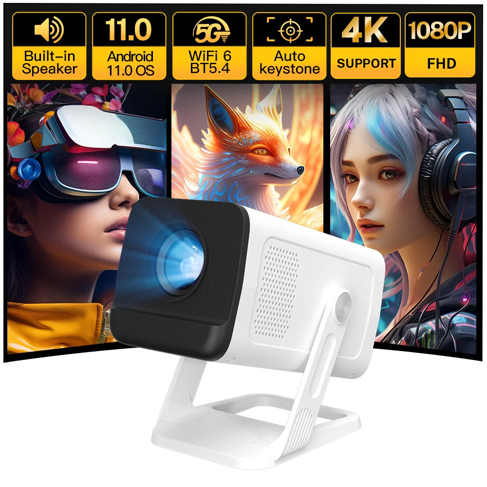 

Portable Smart Projector 400ANSI Android 11 MINI Home Beamer Dual WiFi6 BT5.4 Remote Control Projection 4K Support