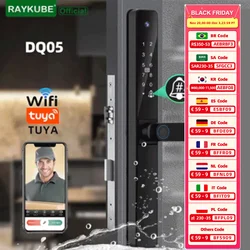 RAYKUBE DQ05 IP66 Waterproof Tuya WiFi Door Lock Aluminum Door Locks With APP Video Call Fingerprint Password IC Card Key Unlock