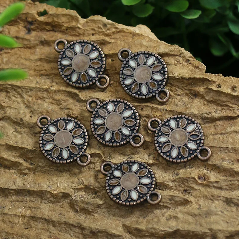 10Pcs/Lot Bohemian Jewelry Pendant Round Enamel Flower Charm Metal DIY Making Earrings Jewelry Materials Evil Eye Pendant