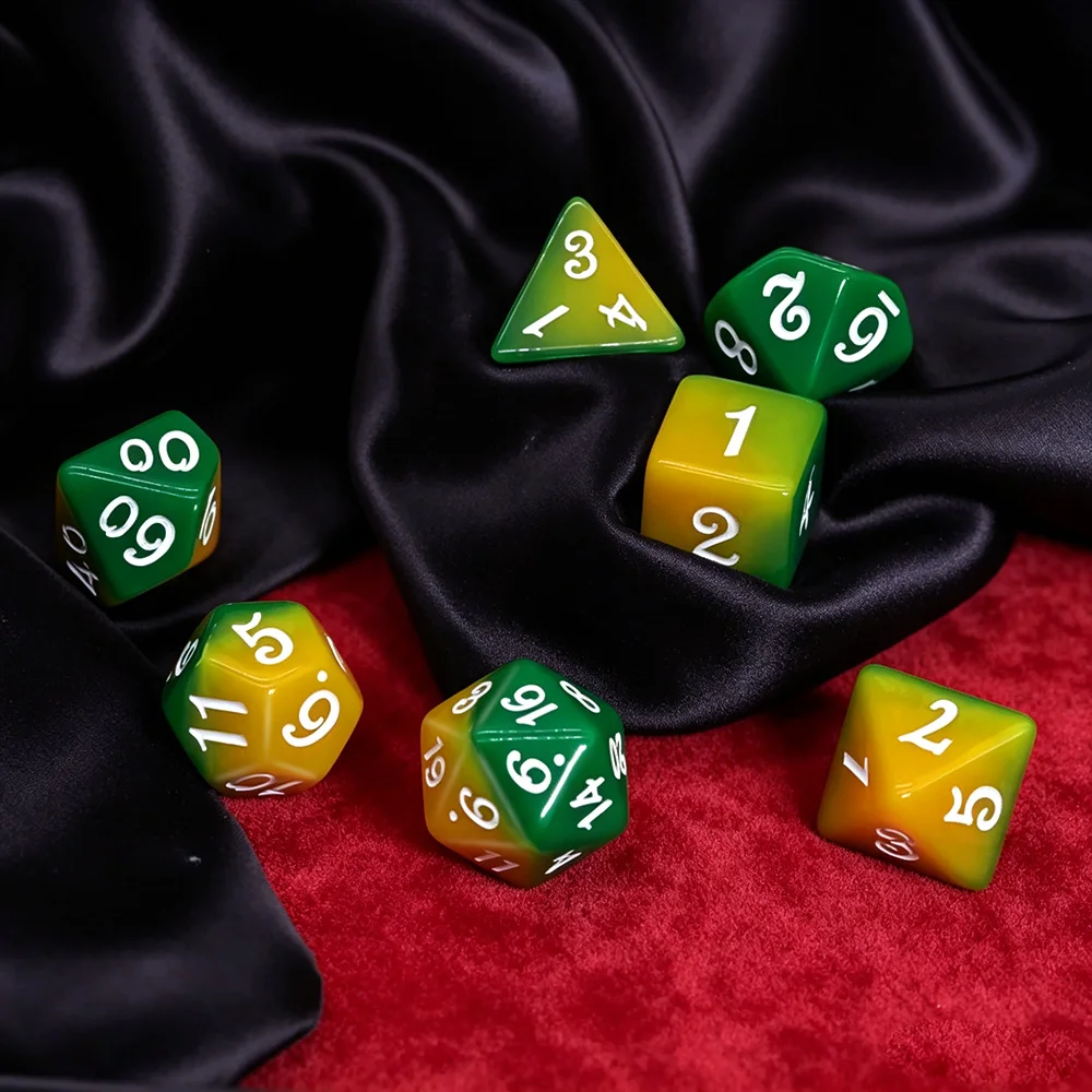 7Pcs Yellow Green Resin Polyhedral Dice SetTabletop Role Playing “RPG for Board Games Family Game Night Collectors Gamers