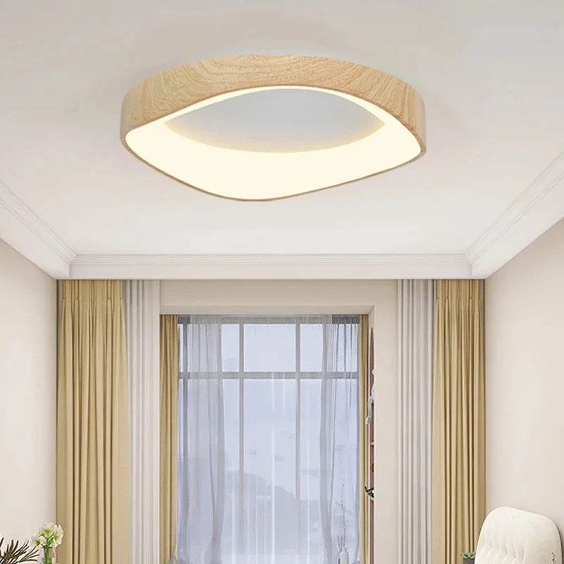 Nordic Wood Plafond Licht Ronde Log Walnoot Remote Home Armatuur Geleid Voor Studie Woonkamer Hal Slaapkamerdecoratie Verlichting - afbeelding 2