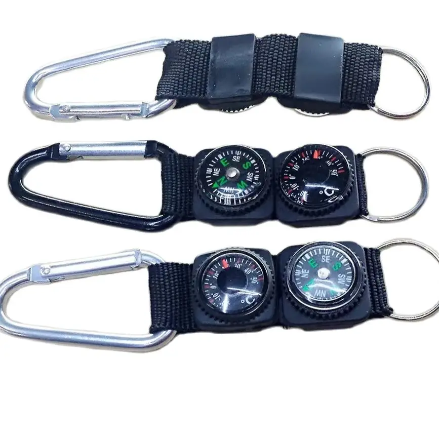 New High Quality Compass Climbing Mini Carabiner Keychain Compass Thermometer Hanger Key Ring Adventure Outdoor Survival Compass