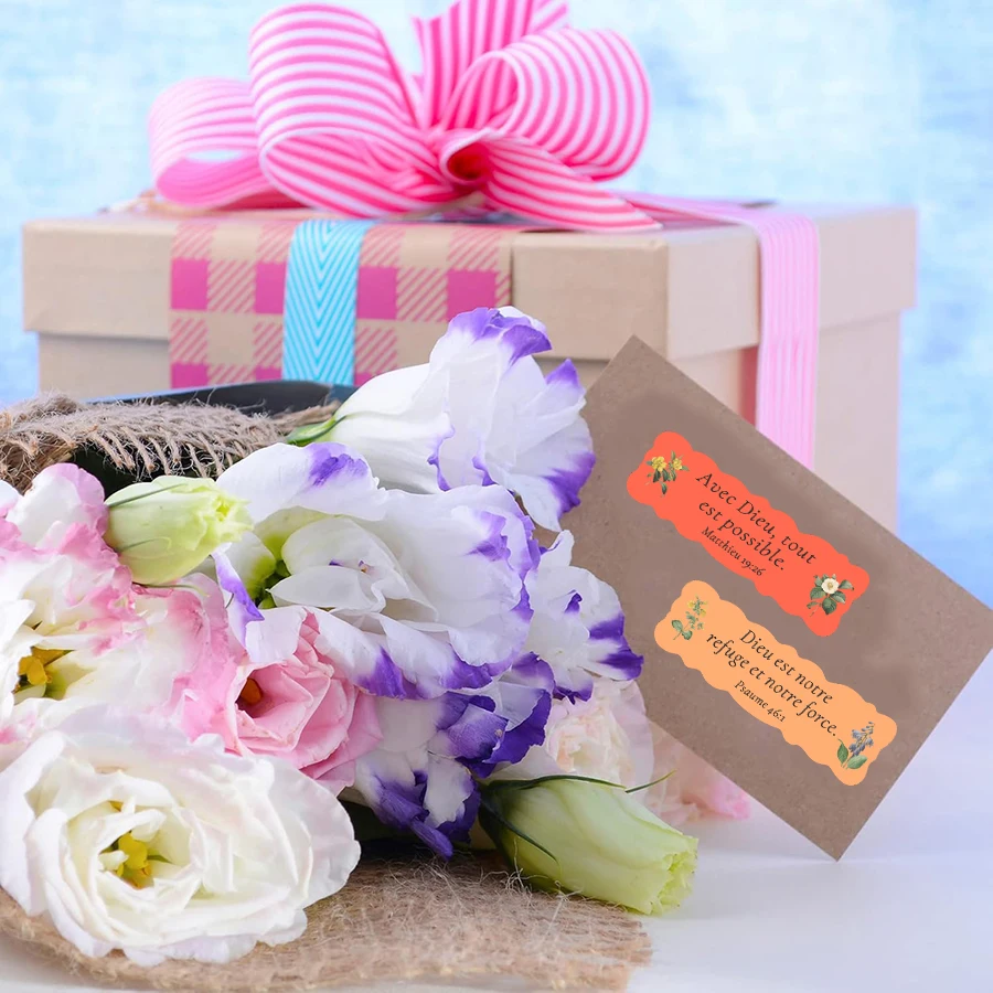 200 Pcs French Bible Verse Stickers – Floral Scripture Labels with Inspirational French Verses, Aesthetic Watercolor Designs