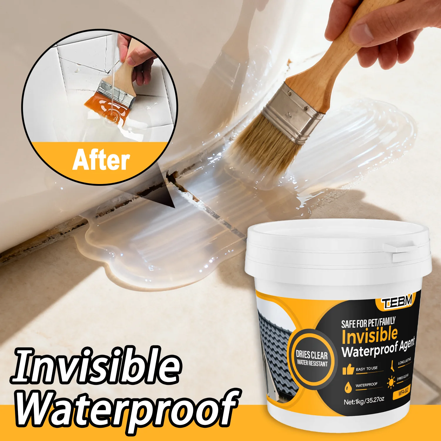 

Transparent Invisible Waterproof Sealant, Leak Repair Coating For Roofs Tiles Wood Concrete Outdoor Indoor Surfaces Colorless