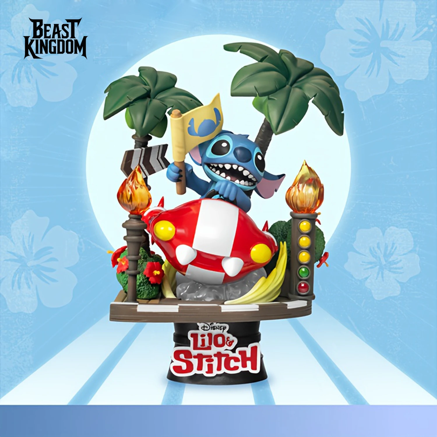 

[Beast Kingdom] Фигурка Стича, коллекционная фигурка в гоночном стиле для украшения рабочего стола, идеальный подарок.