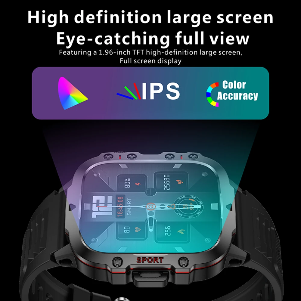 Inteligentny zegarek męski LIFEBEE QX11, duży ekran Ultra-HD o przekątnej 1,96 cala, połączenia bezprzewodowe i długi czas pracy baterii