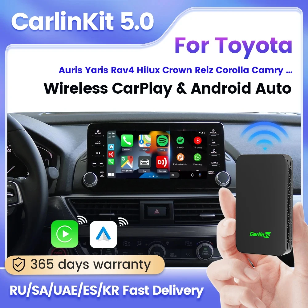 Carlinkit 5.0 Carplay Wireless Adapter For Toyota Rav4 Corolla Auris Hilux Levin Camry Draadloze Android Auto Dongle 2015-2022