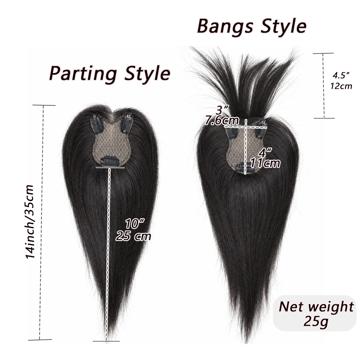 100% Human Hair Topper for Women Invisible Lace Base Hair Topper with Bangs Free Part Hair Topper Clip in Hairpieces