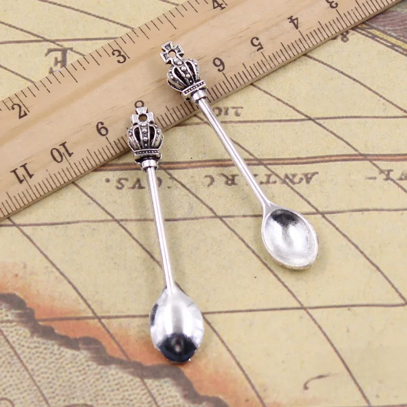 15 sztuk Charms łyżka kuchenna korona 57x 9mm tybetański brąz kolor srebrny zawieszki rzemiosło dokonywanie ustalenia Handmade Antique DIY biżuteria — zdjęcie 2