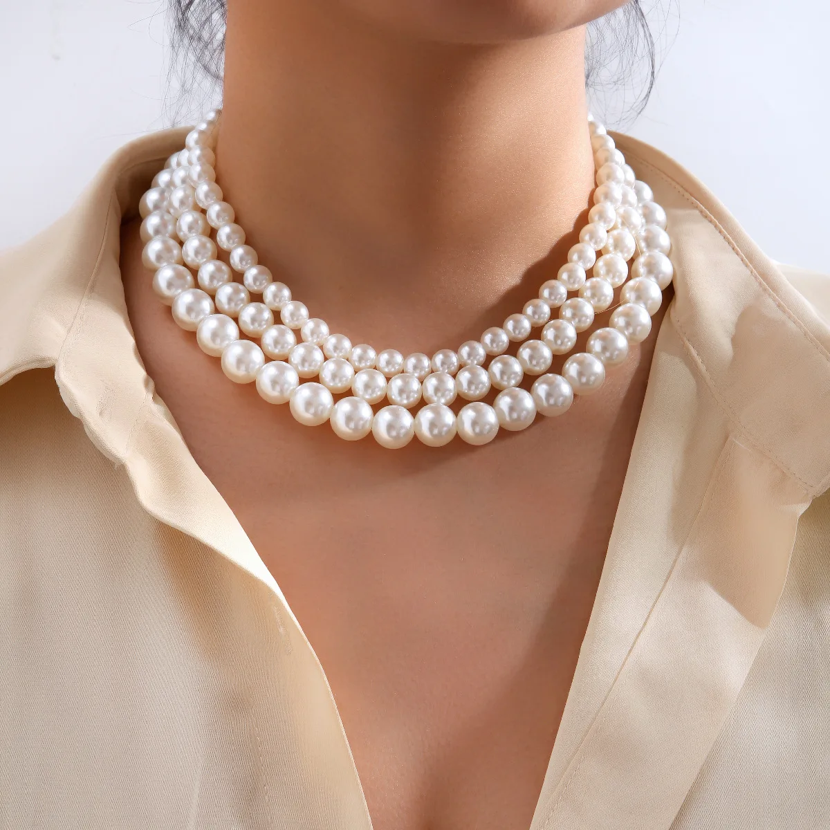 Trendy Vintage Multi Layer Pearl Choker Necklace for Women Fashion Simple 6--13mm Pearl Collar Necklace Wedding Party Jewelry