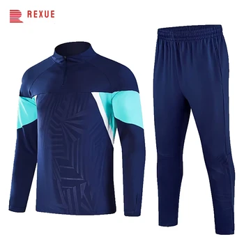 Soccer Uniform Winter Spring Football Tracksuit 23-24 Men Boys 1/4 Half Zipper Long Sleeve Jersey Jacket And Pants Thermal Suits