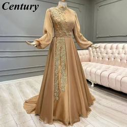 Appliques Moroccan Customized Evening Dress Embroidery Long Evening Dress Full Sleeve High Waist Arabic Dress платье женское