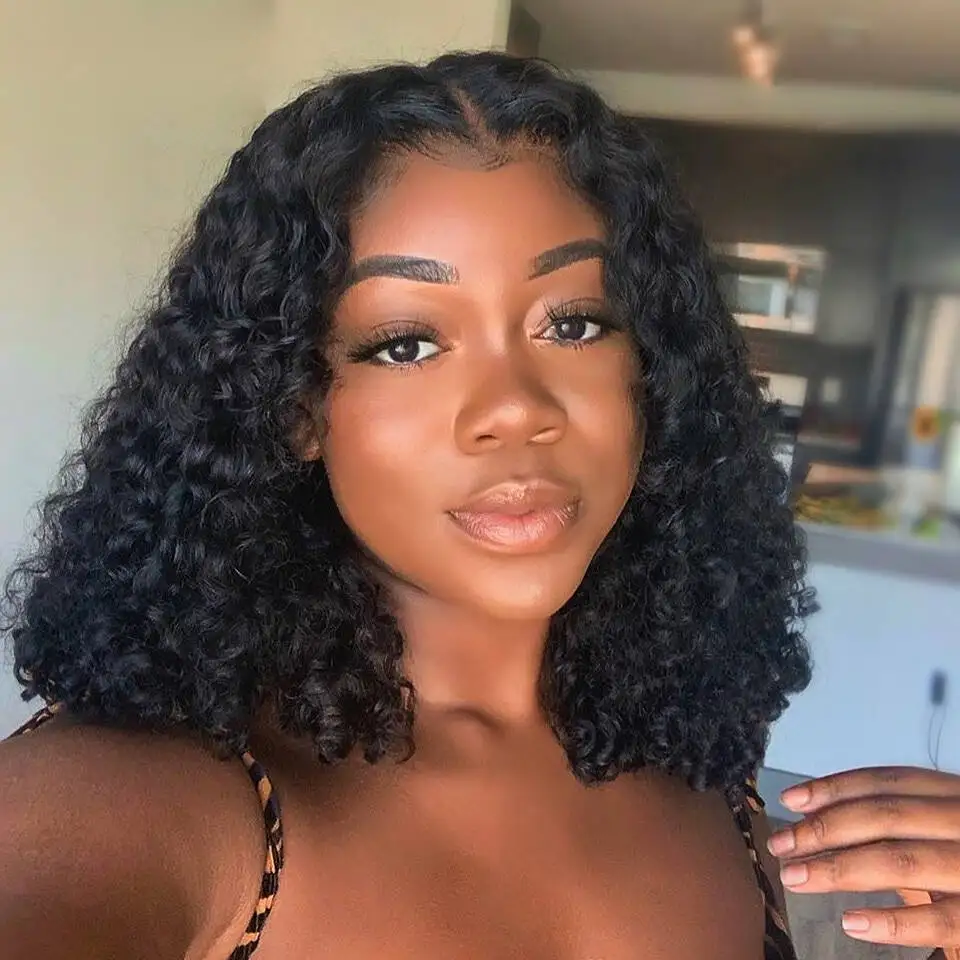 

Curly Short Bob 200% 150% Transparet Lace 100% Human Hair Wigs Pre Plucked Deep Water Wave 13X4 Lace Front Wig 4x4 Closure