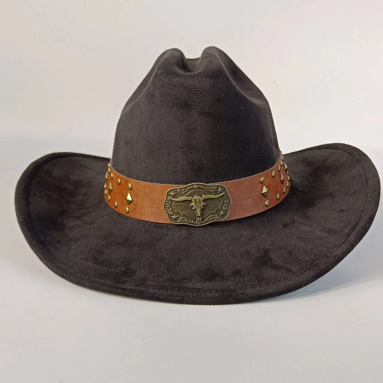 Western Premium Wildleder-Cowboyhut Stilvoller Fedora-Hut aus Wildleder für Damen und Herren Perfekt für festliche Outdoor-Aktivitäten – Detail 28