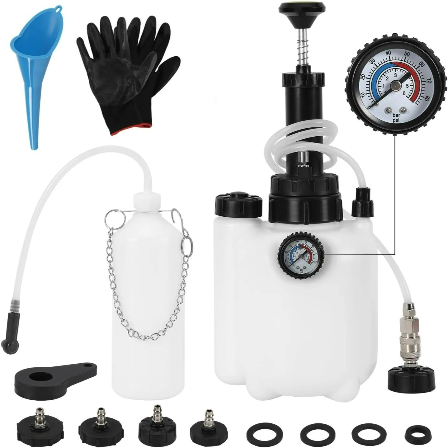 Purgeur de Freins 3L avec Bouteille d'Aspiration 1L - 4 Adaptateurs Inclus, Adapté aux Voitures Européennes (E20), Pro