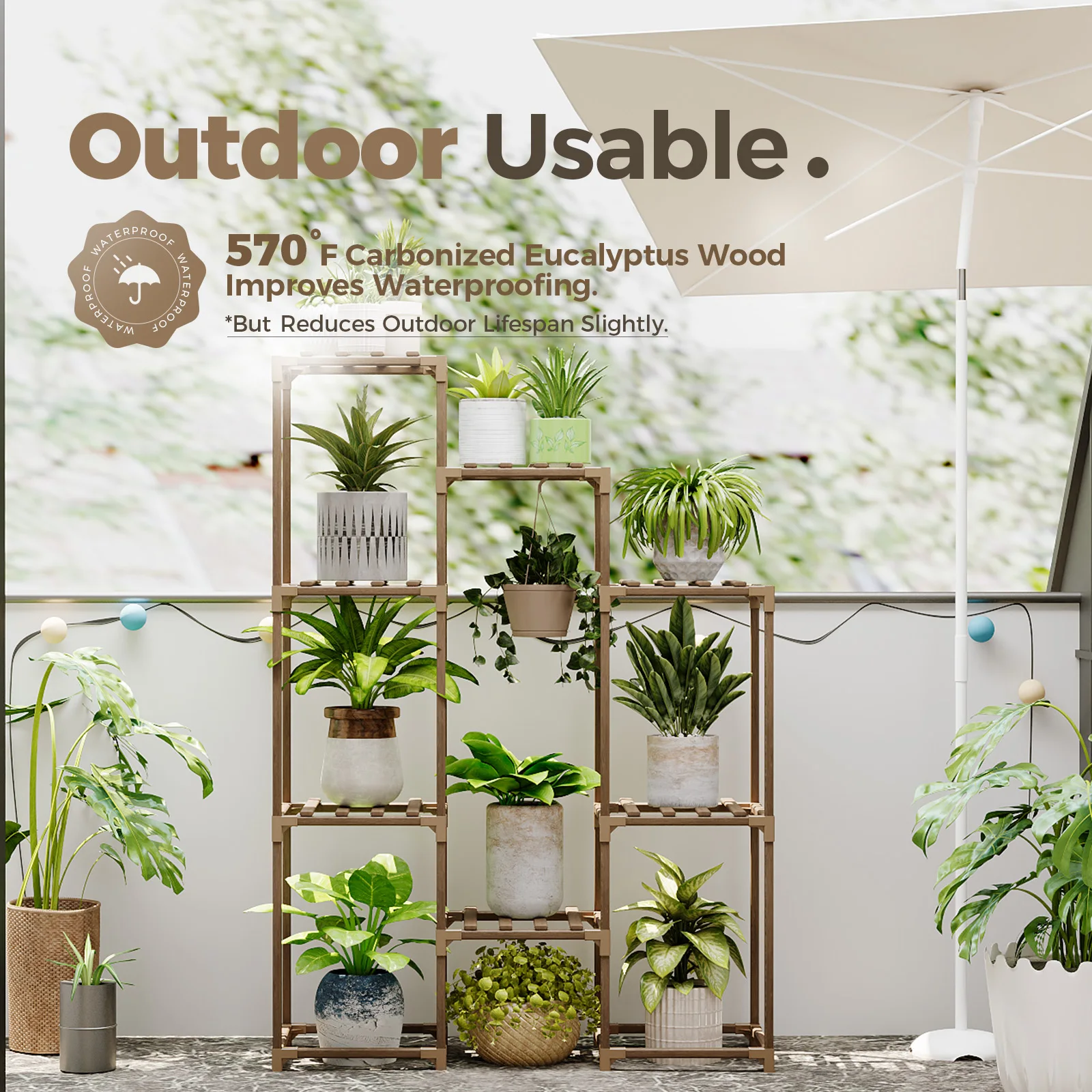 Bamworld نبات داخلي حامل نبات معلق الجرف 7 الأواني طويل القامة سلم حامل النبات كبير الخشب زهرة حامل غرفة المعيشة رف متعدد