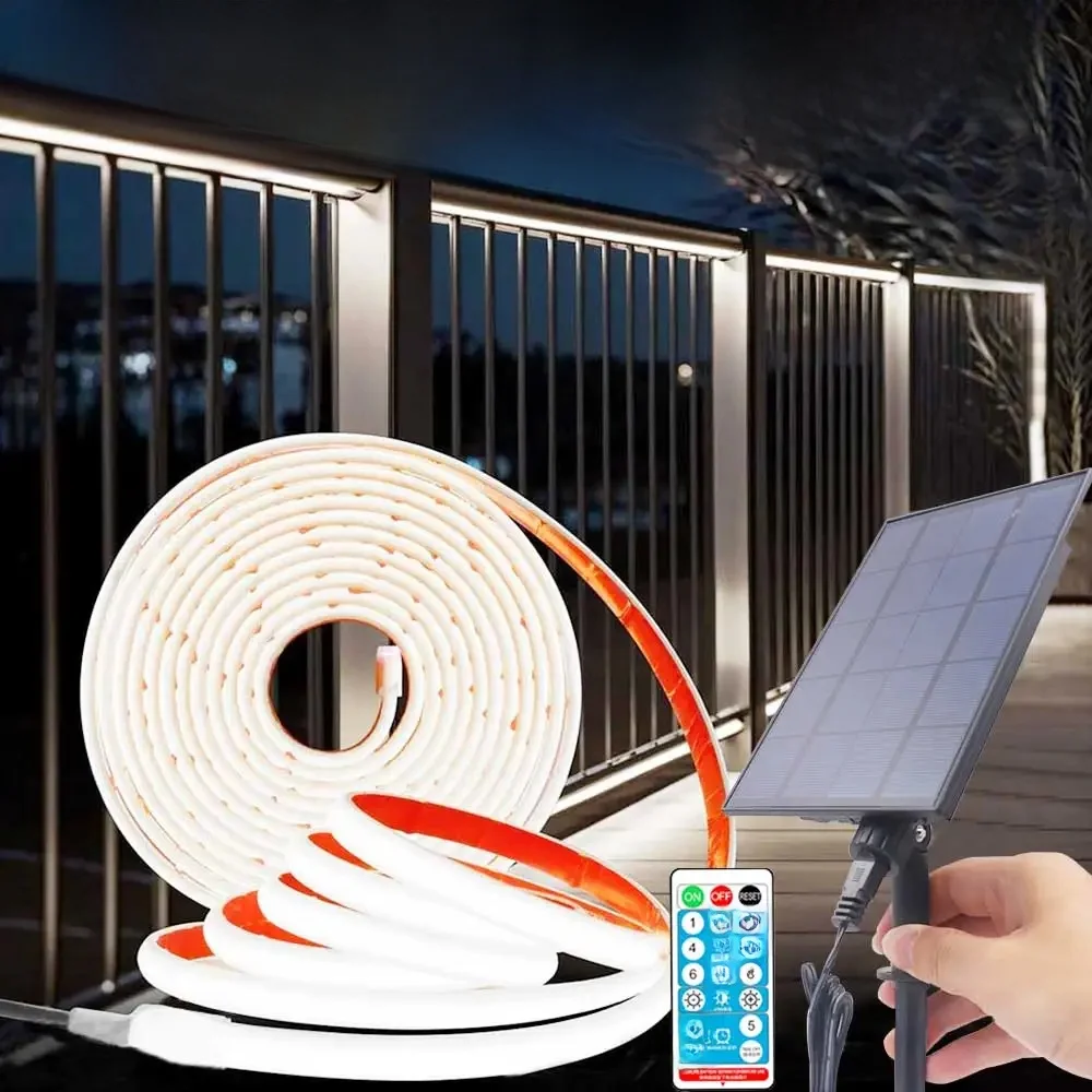 Solar Strip Ligh 24V COB Solar Neon Light Strips Waterproof IP65 Flexible Warm White High Density Linear Lighting COB LED Lights