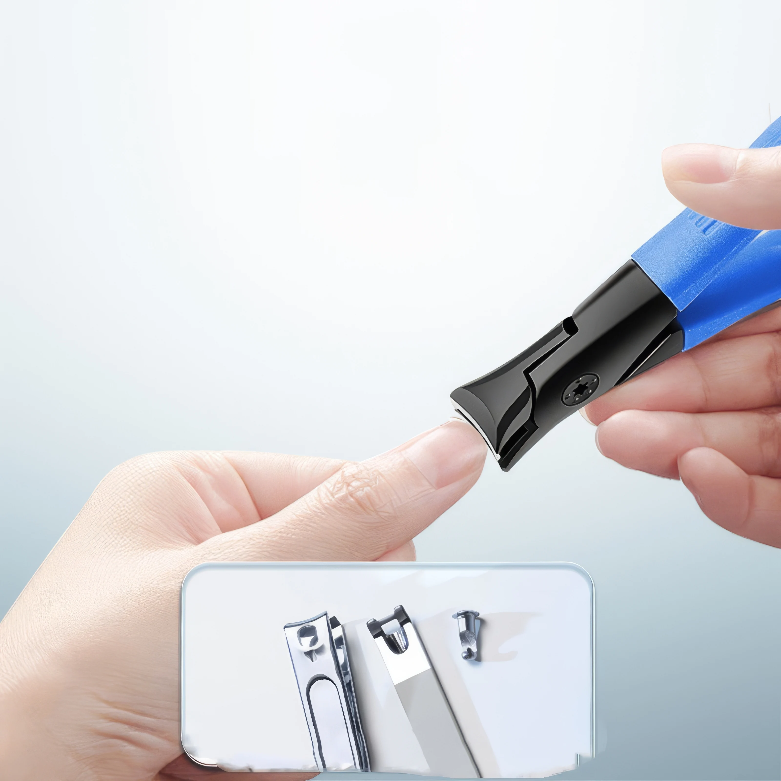 Coupe-ongles en métal bleu à grande ouverture, outil ergonomique anti-éclaboussures, facile à saisir et sans effort pour les ongles épais/dur, 1 pièce