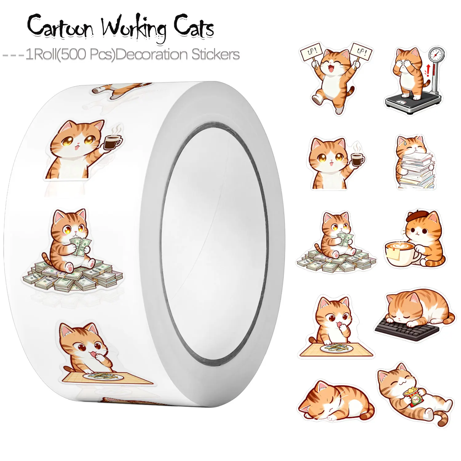 1 لفة (500 قطعة) الكرتون العمل القطط غير النظامية ملصق 2.5 سنتيمتر/1.0 ''10 تصاميم الشارات الفن تزين ختم تسميات تغليف الهدايا