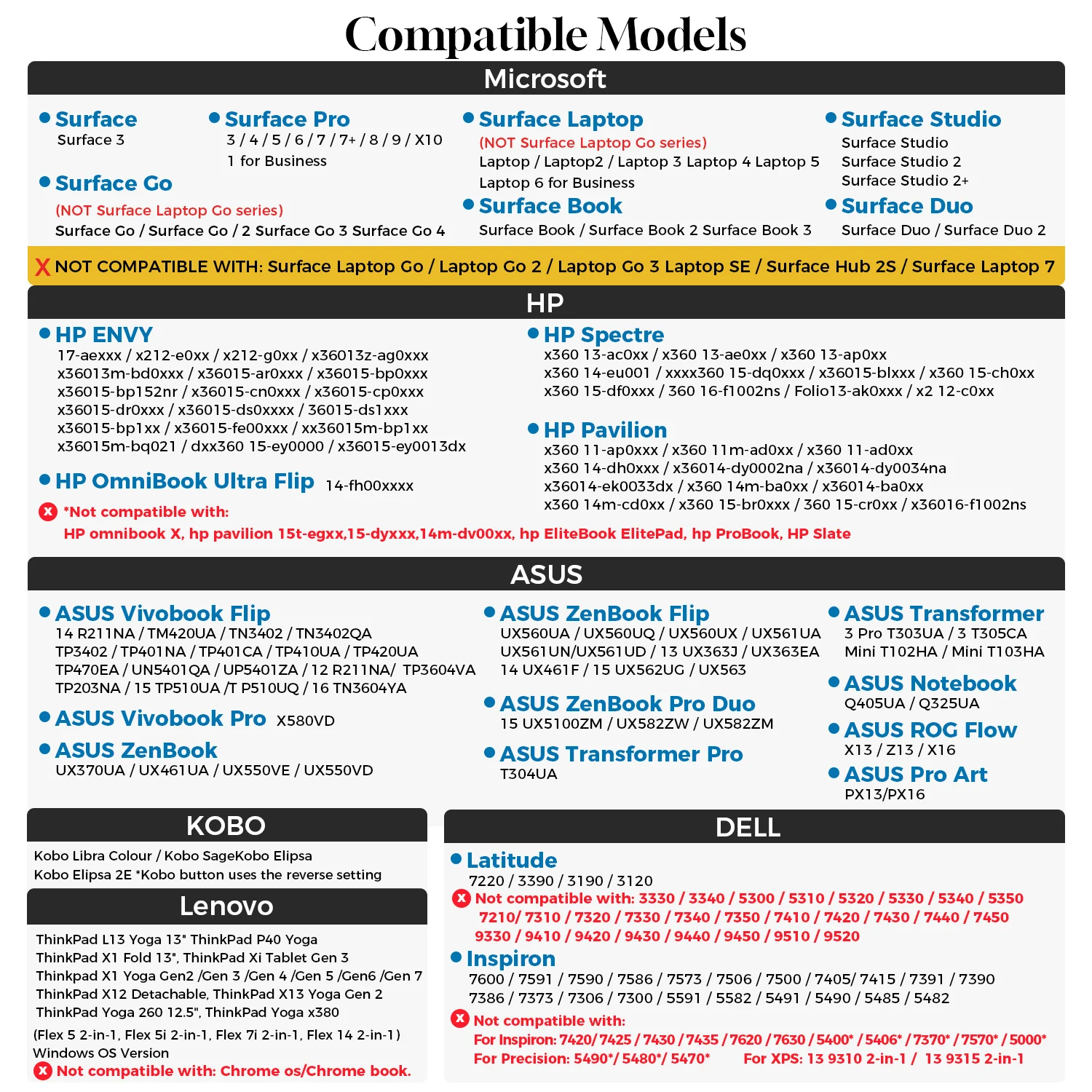 Microsoft Surface/HP/Dell/ASUS ラップトップ/タブレット用アクティブスタイラス - Windows および MPP 1.51/2.0/2.6 と互換性があります。 パームリジェクション