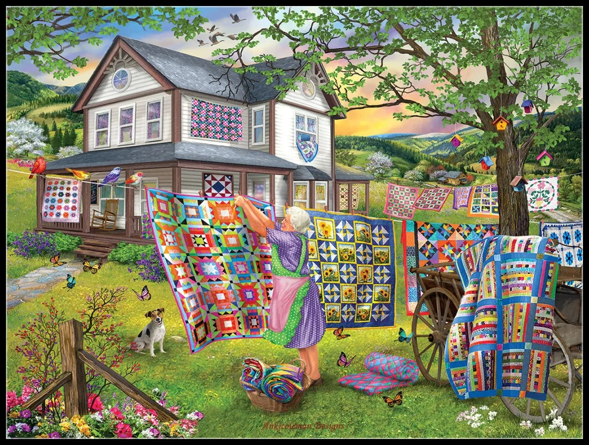 

Grandma’s Quilts - Counted Cross Stitch Kits - DIY Handmade Needlework Embroidery 14 CT Aida Sets DMC Color