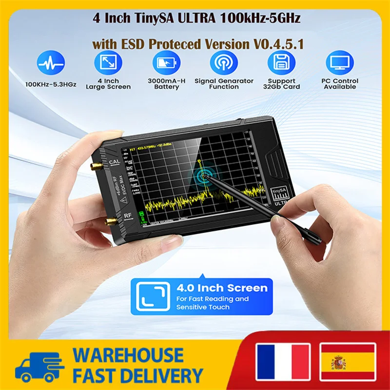 4 inch Display Handheld Portable Tiny Spectrum Analyzer TinySA ULTRA 100KHz to 5.3GHz with 32GB Card  320 * 240 pixels