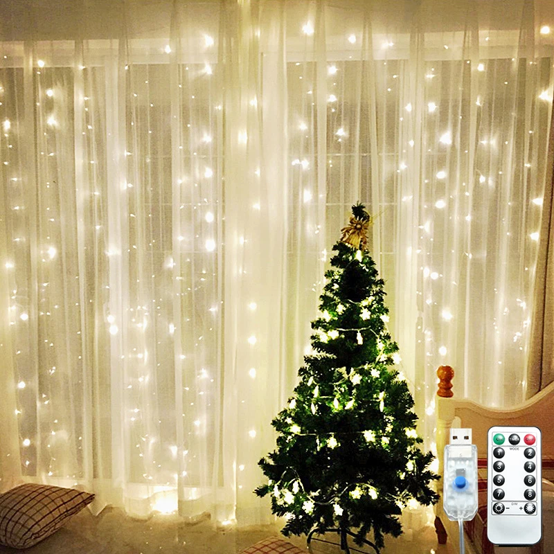 Christmas lights 300 pieces LED curtain bulb 3m length USB portable decoration for home and garden with remote control