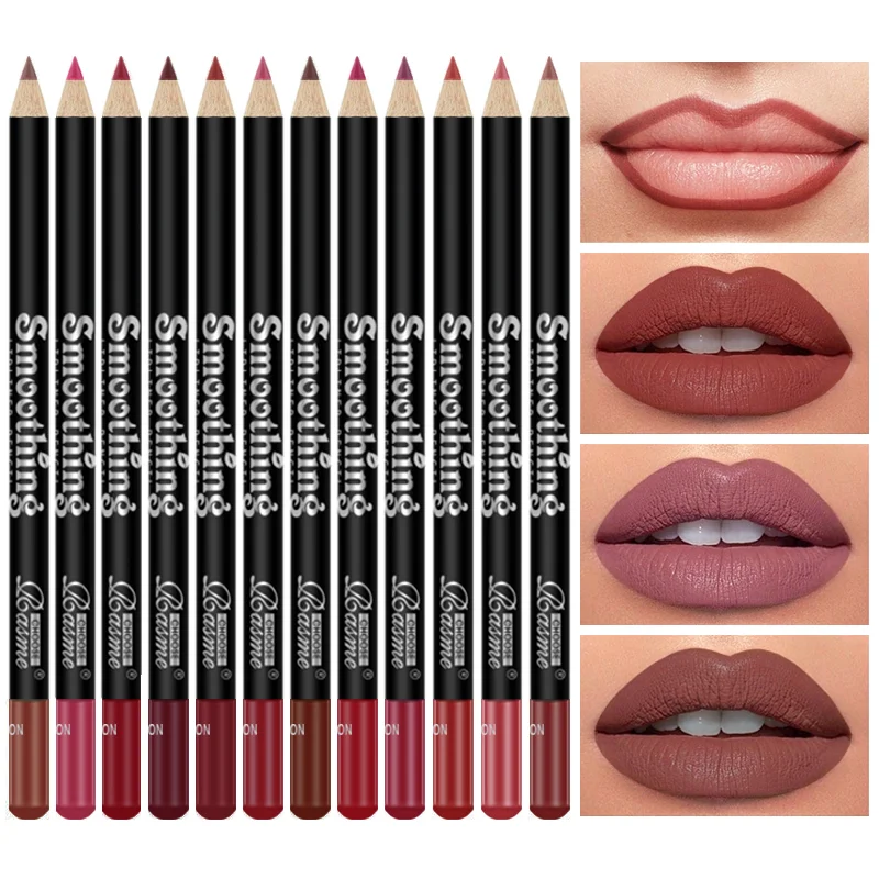 12 Color Nude Matte Lipstick Pencil Long-lasting Waterproof Lip Pencil High Pigmented Lip Liner Lip Makeup Tool