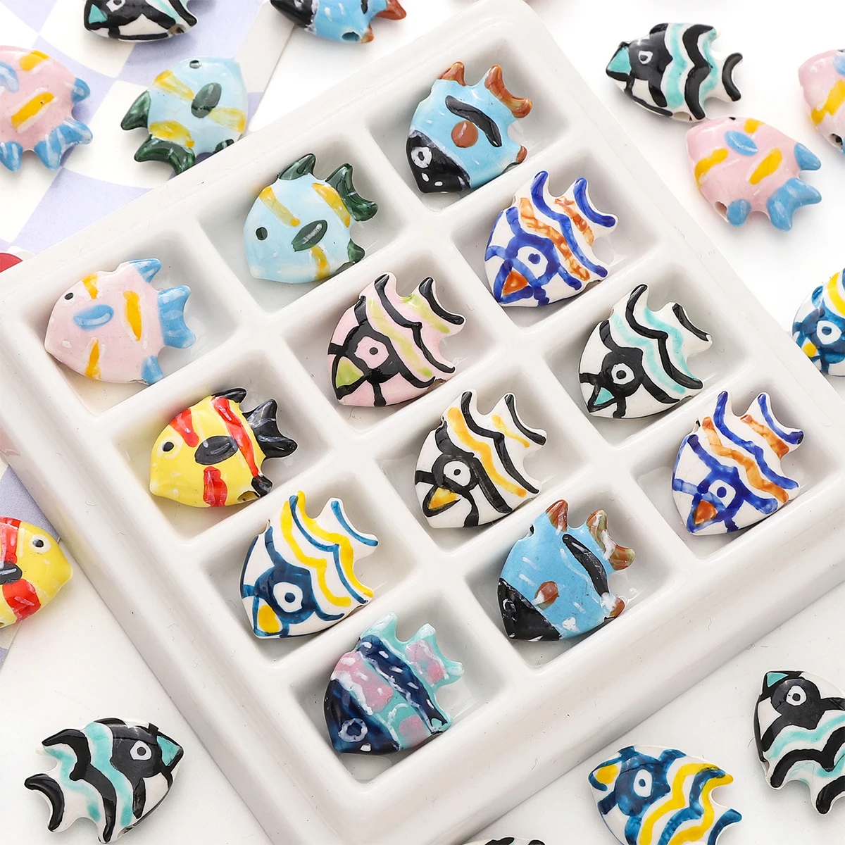 2pcs 21x17mm Ceramic Hand-Painted Bead Ocean Tropical Fish Loose Spacer Beads DIY Necklace Earrings Making Gift Accessories