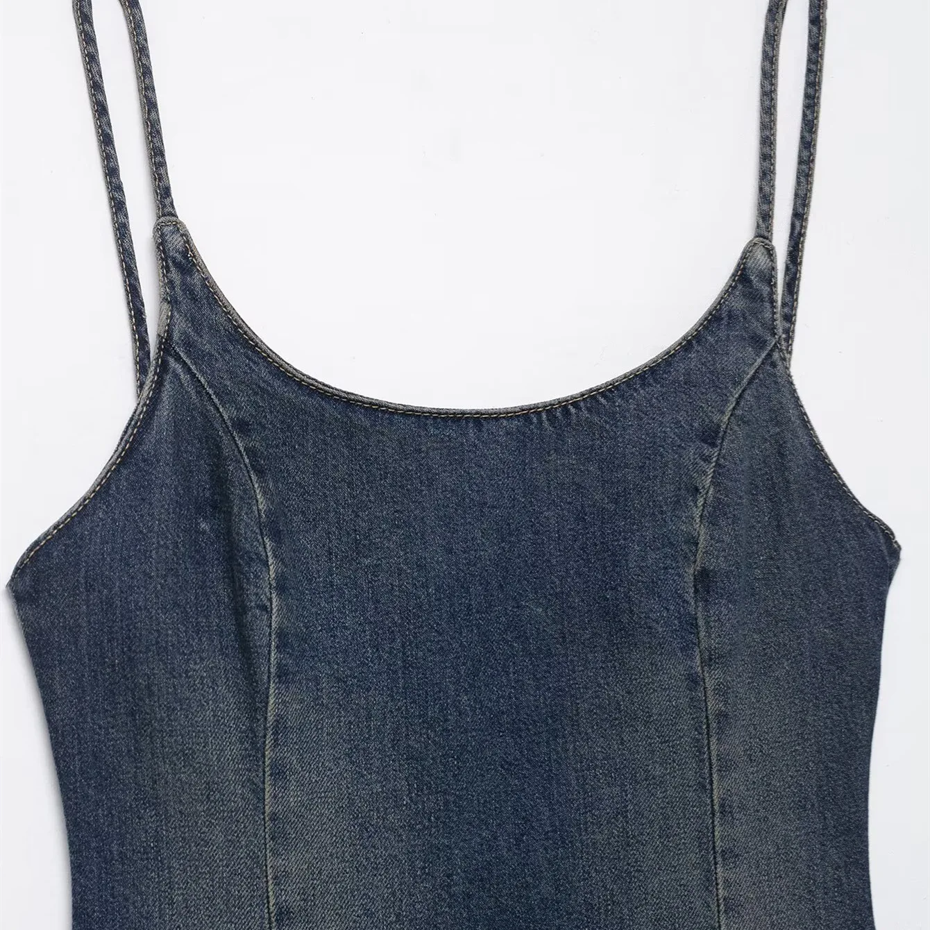 冬レトロ新作 レディース ミディアム丈 デニムプリーツサスペンダードレス エスニック風 ステージ衣装 トレンドファッションドレス