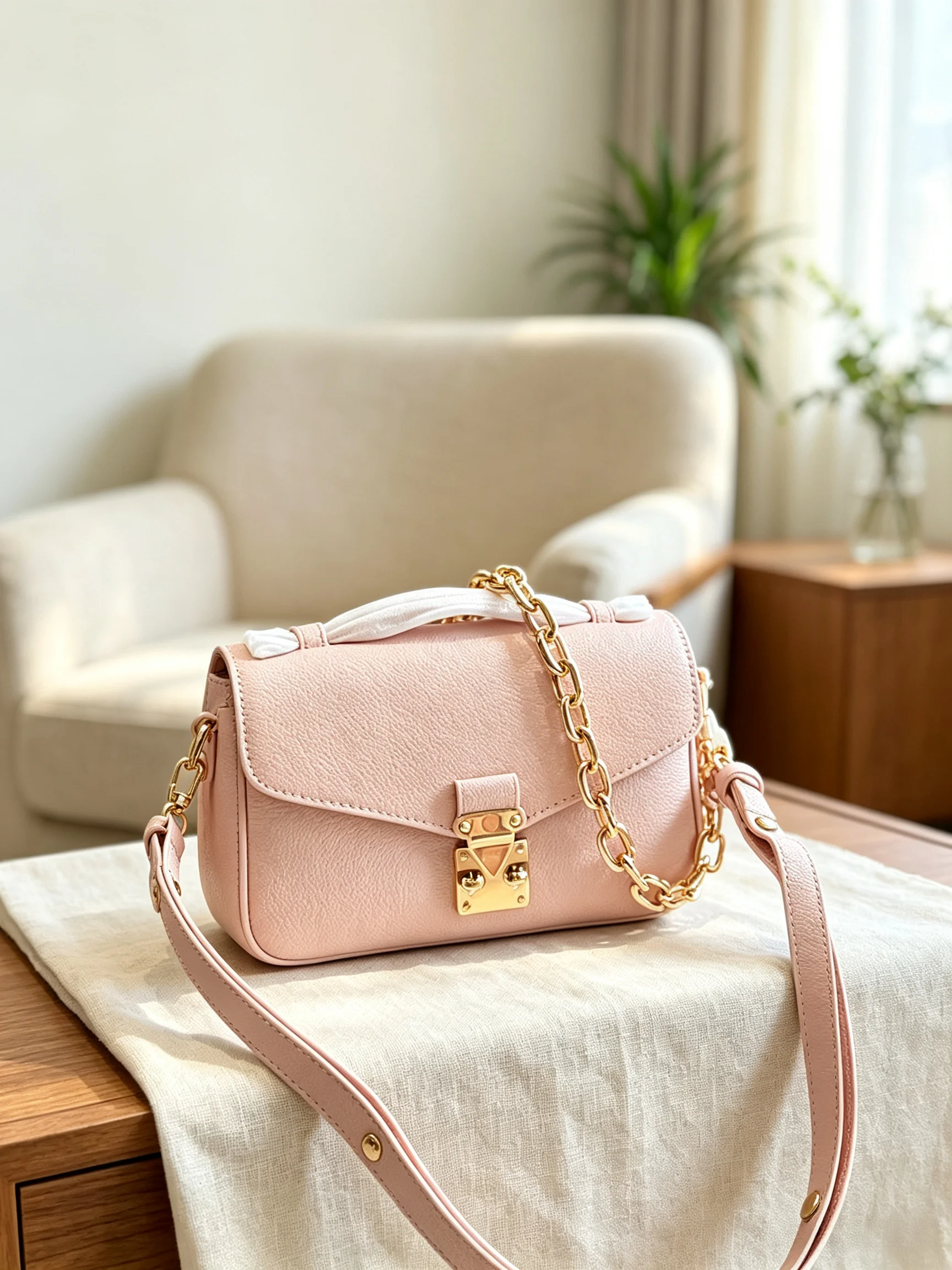 2026 Women's New Arrival Pink LockChain Mini Square Bag Versatile Crossbody & Handbag Exquisite Commuter Purse 20cm