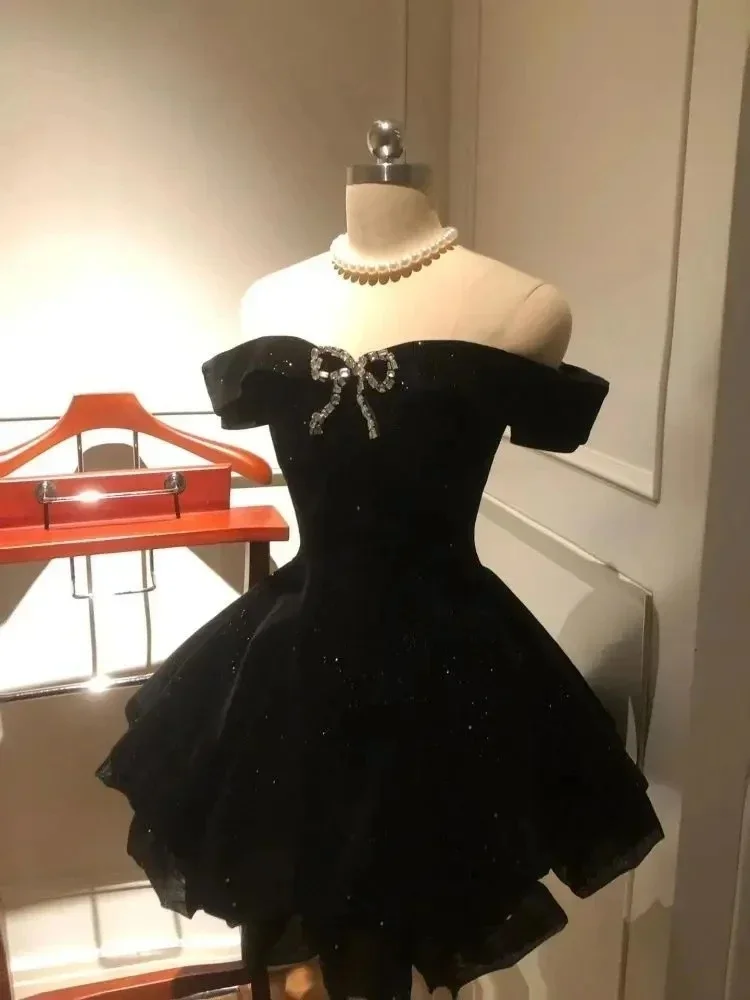 Robe de soirée noire gothique pour femmes, épaules dénudées, Vintage américain Y2k, Mini robe de bureau, tenues d'anniversaire coréennes