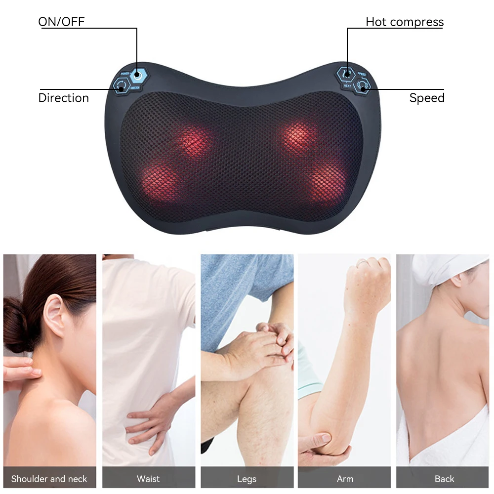 وسادة تدليك بأربعة أزرار للسيارة والمنزل - شياتسو عجن عميق مع حرارة محمولة لتخفيف آلام الرقبة/الظهر/الكتف #5