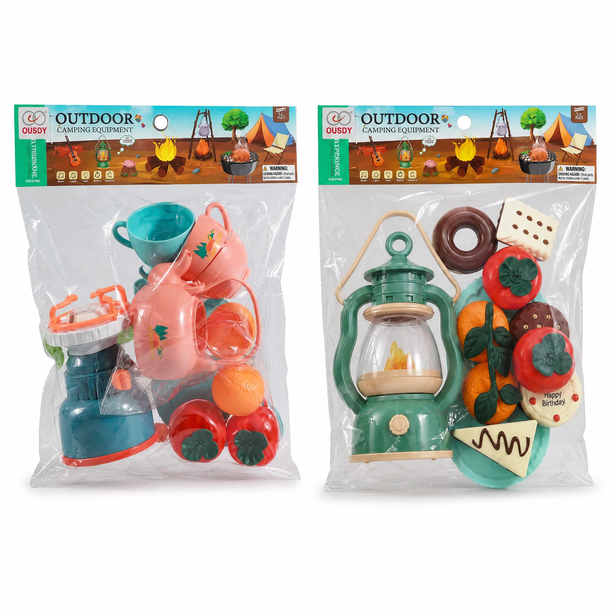 3-in-1 kinderkampeerset met zaklamp, kampvuur, theeservies en speelgoedvoedsel voor buiten spelen