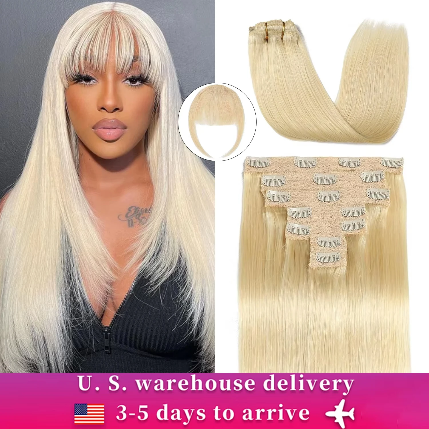 

613 Шелковистые прямые заколки для наращивания волос с челкой, настоящие человеческие волосы, блондинка, прямые, мягкие, гладкие, человеческие волосы для наращивания для женщин