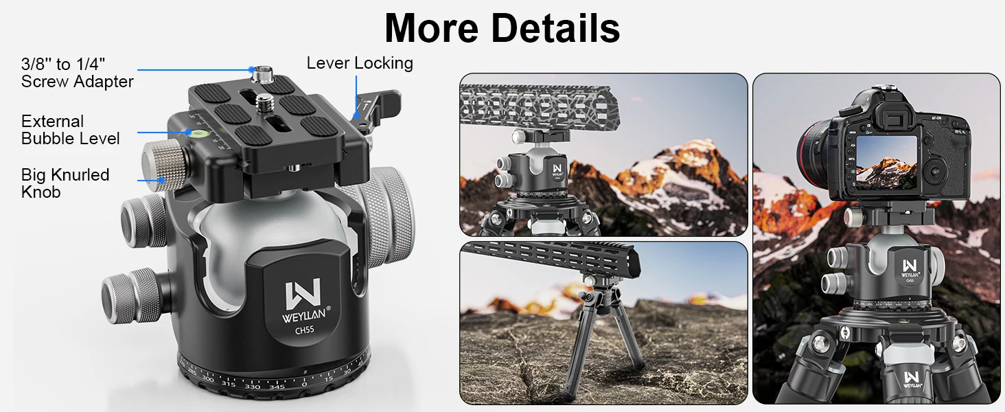 WEYLLAN AL60 Arca Swiss Hebel-Schnellspannklemme 60mm Q.R. Plattenadapter für Kamera Mlok-Schiene & Magpul-Zweibein mit Wasserwaage – Detail 6
