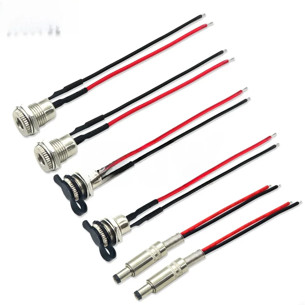 1 SZTUK DC099 5,5 x 2,1 mm 2,5 mm Gniazdo zasilania DC męskie złącze żeńskie adapter z kablem 20AWG 10 cm 20 cm DC-099 z wodoodporną nasadką — zdjęcie 2