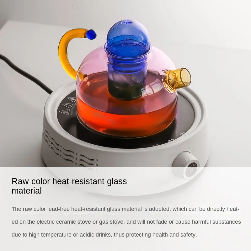 Creative Contrasting Color High-Temperature Resistant Glass Mug Teapot Filter Small Mug Teapot Household Stove Teapot Kettle