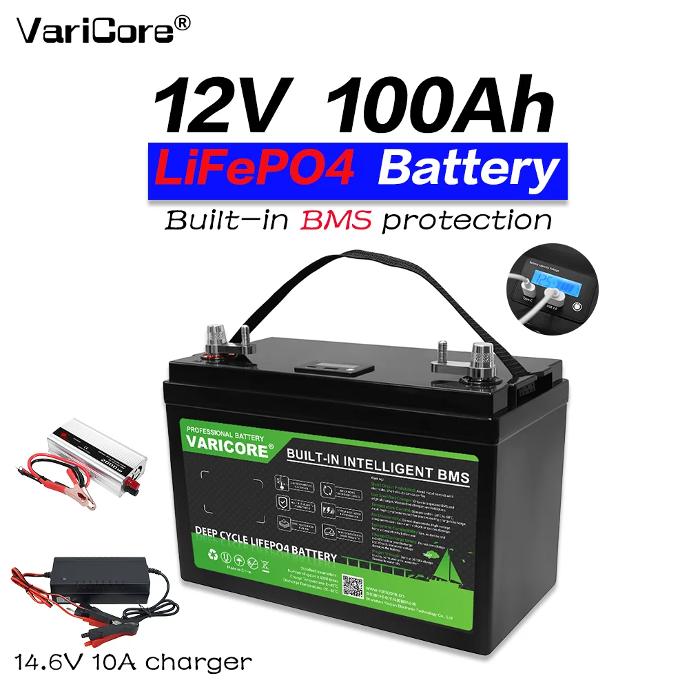 12V 100Ah LiFePO4 Batterij Deep Cycle Lithium-ijzerfosfaat Batterij Ingebouwde BMS voor RV Solar Boot Camping Home Backup Power